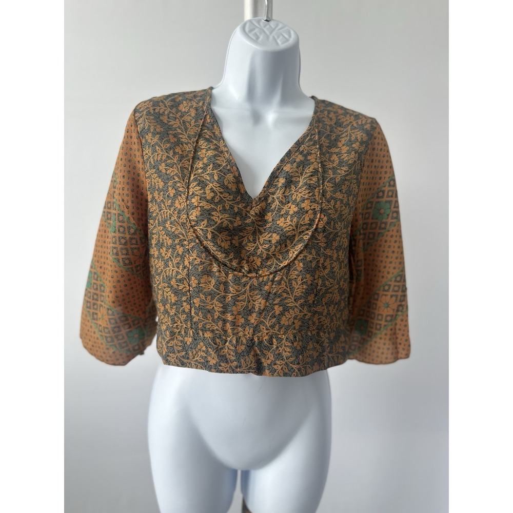 Earthbound Trading Co Rust and Green Cropped Open Back Sz: M (b62) Boho Indie